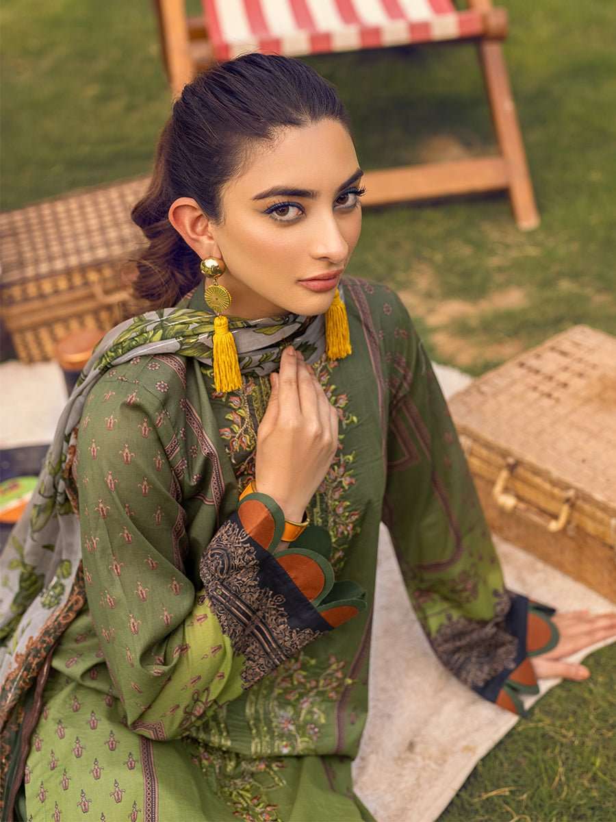 1 & Get 1 Free - Unstitched 3pc - Digital Printed Embroidered Lawn Suit With Printed Chiffon Full Zari Dupatta - Zure Article 217