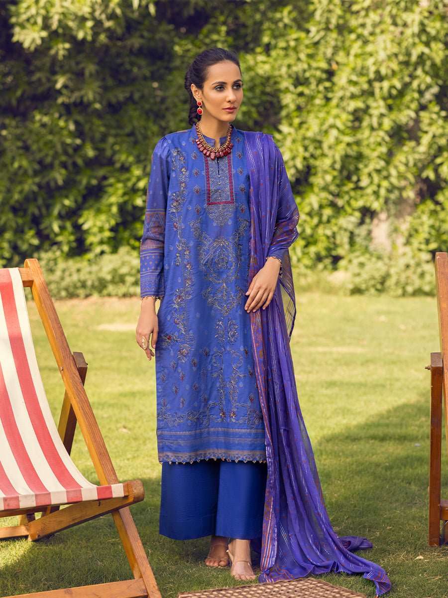1 & Get 1 Free - Unstitched 3pc -Digital Printed Embroidered Lawn Suit With Printed Chiffon Full Zari Dupatta - Zure Article 306
