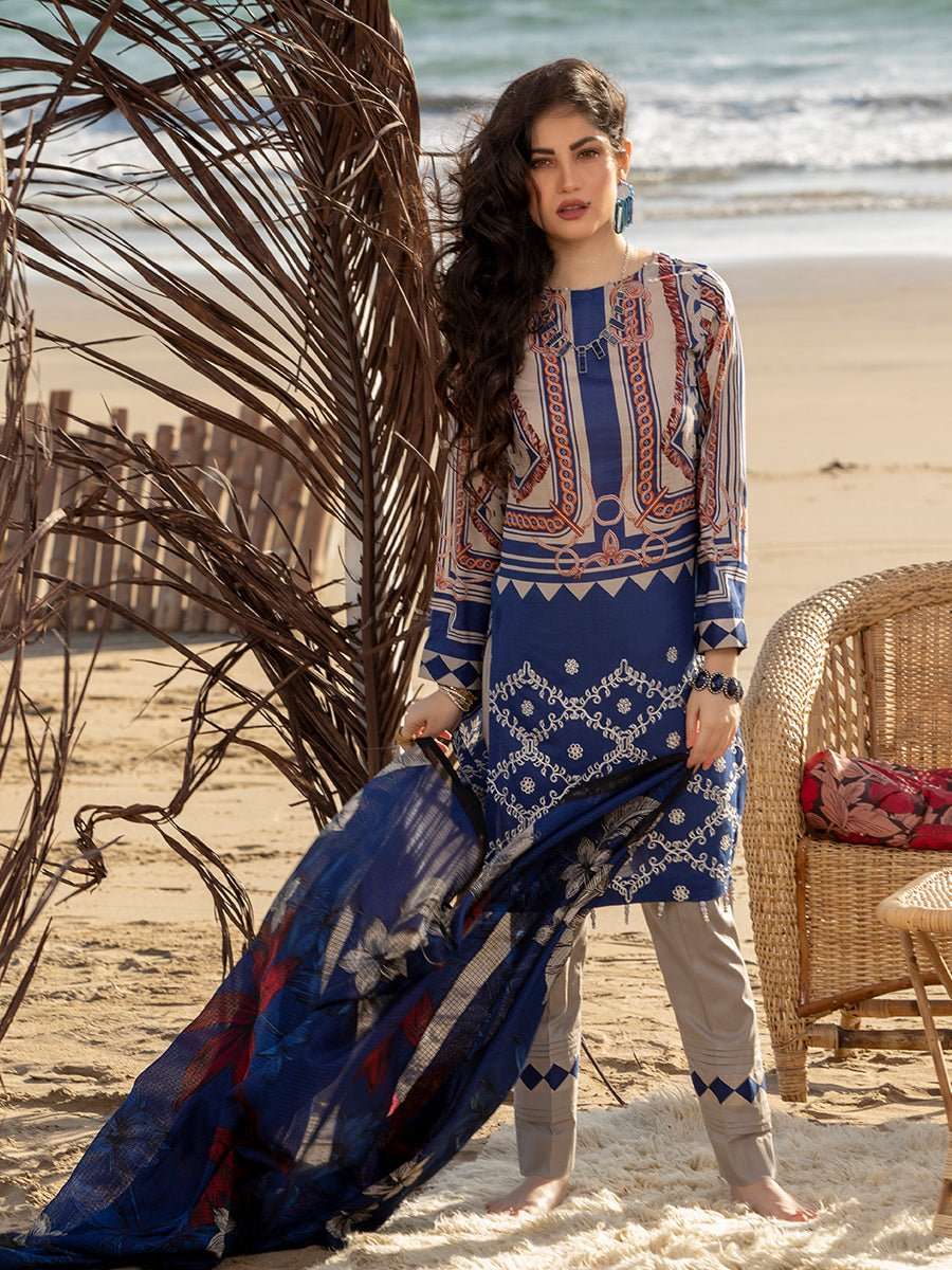 1 & Get 1 Free - Unstitched 3pc Printed Embroidered Lawn Shirt with Chiffon Printed Dupatta Article 307