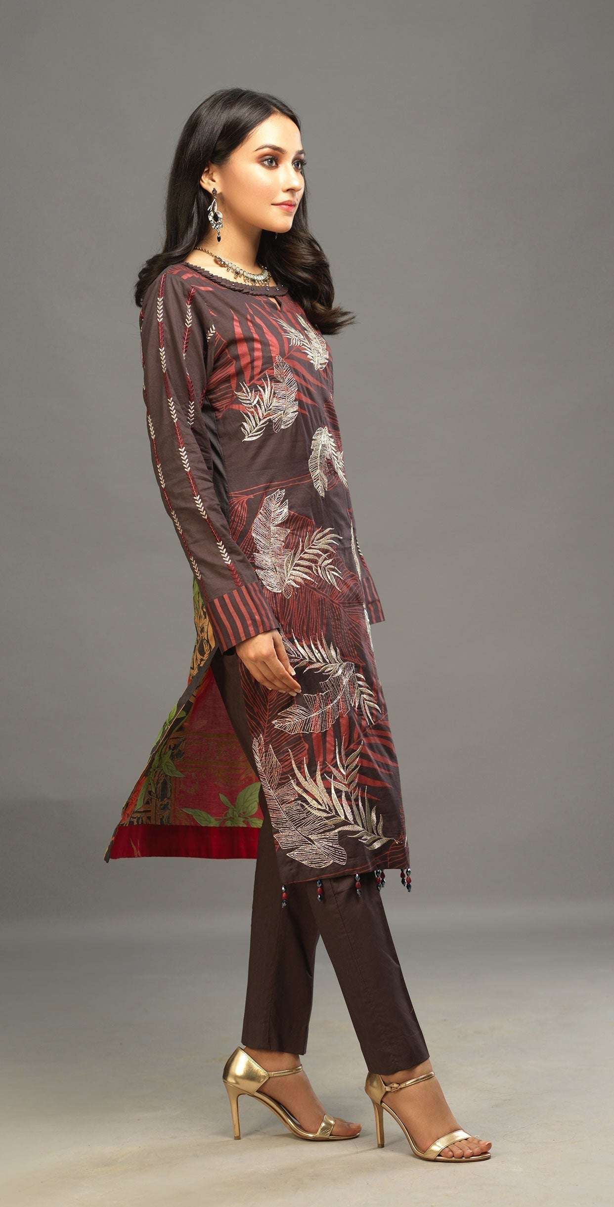 1 & Get 1 Free - Unstitched 3pc Printed Embroidered Lawn Shirt with Organza Lines Dupatta - Shades Article 309