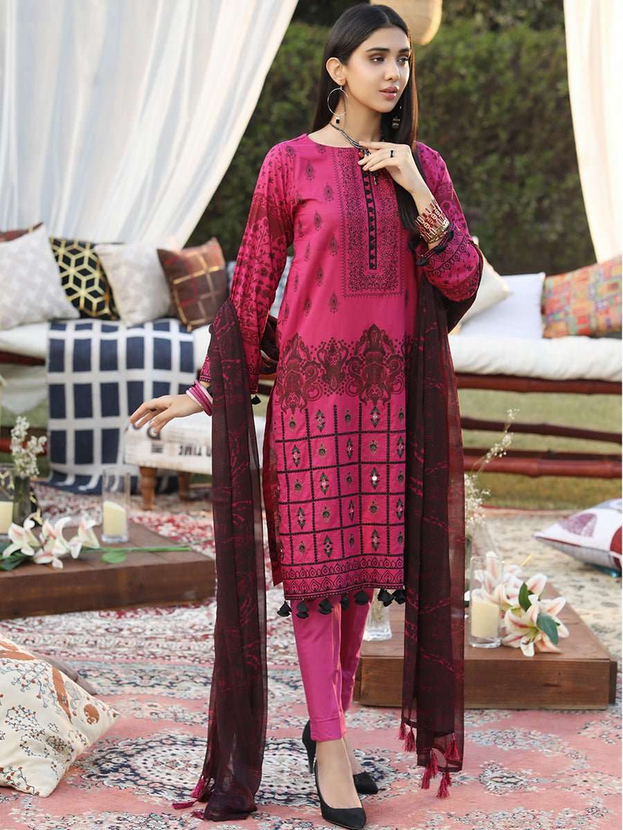 1 & Get 1 Free - Unstitched 3pc Printed Embroidered Lawn Suit