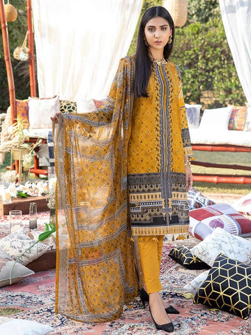 1 & Get 1 Free - Unstitched 3pc Printed Embroidered Lawn Shirt with Printed Chiffon Dupatta & Dyed Cambric Trouser - Z'ure Article 310