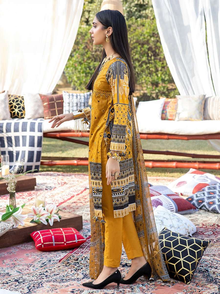 1 & Get 1 Free - Unstitched 3pc Printed Embroidered Lawn Shirt with Printed Chiffon Dupatta & Dyed Cambric Trouser - Z'ure Article 310