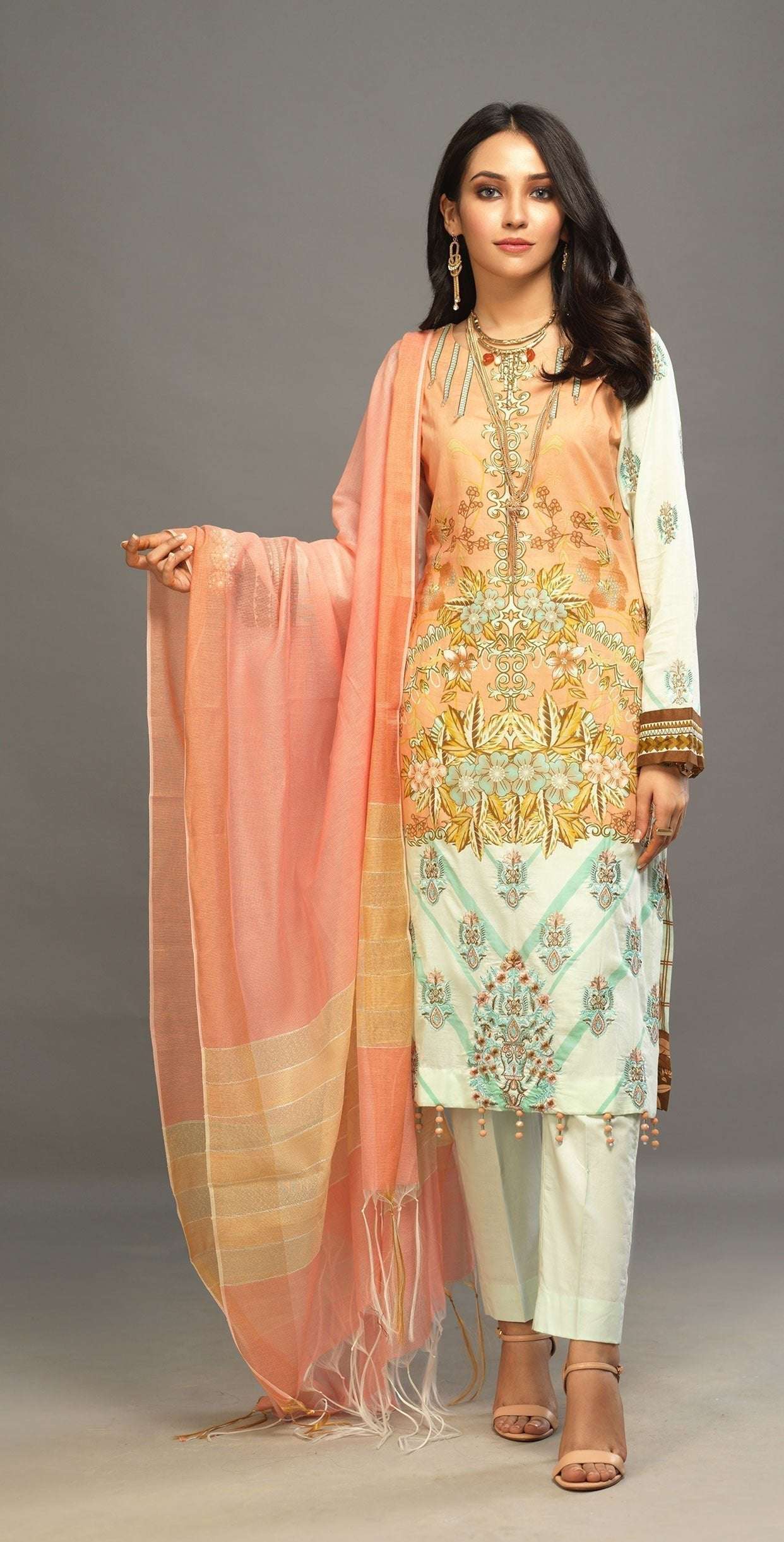 1 & Get 1 Free - Unstitched 3pc Printed Embroidered Lawn Shirt with Woven Khaddi Dupatta - Shades Article 311